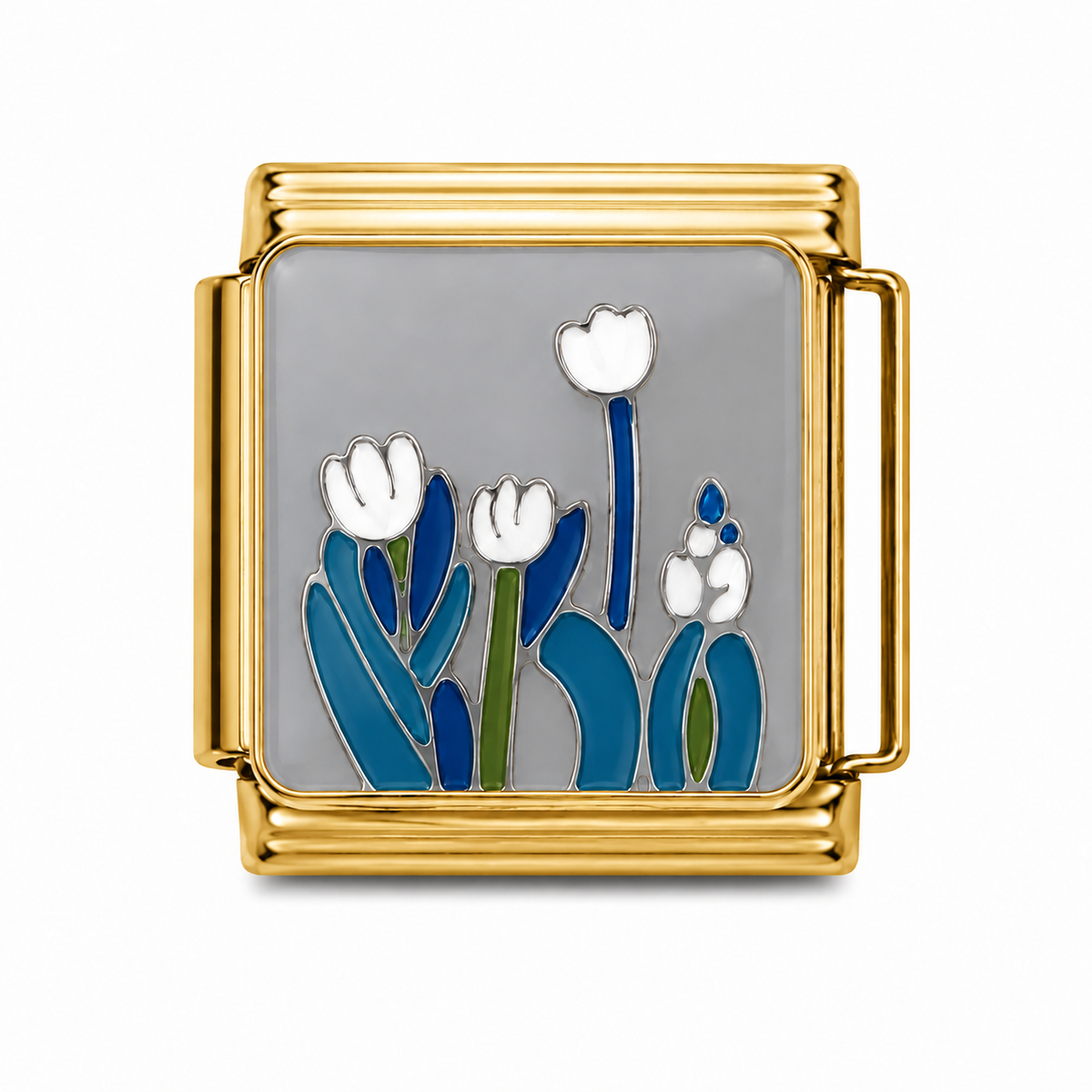 White Tulip Garden Gold Italian Charm
