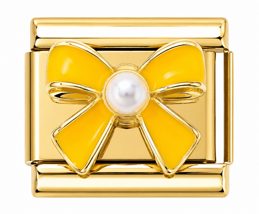 Yellow Bow with Pearl Gold Italian Charm
