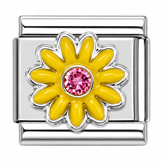 Yellow Flower Silver Italian Charm