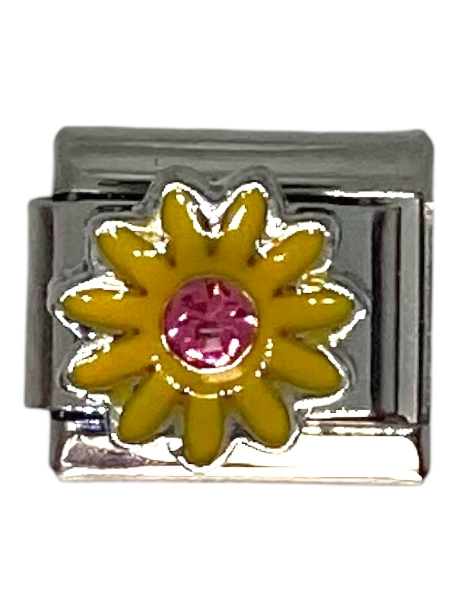 Yellow Flower Silver Italian Charm