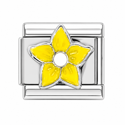 Yellow Flower Silver Italian Charm
