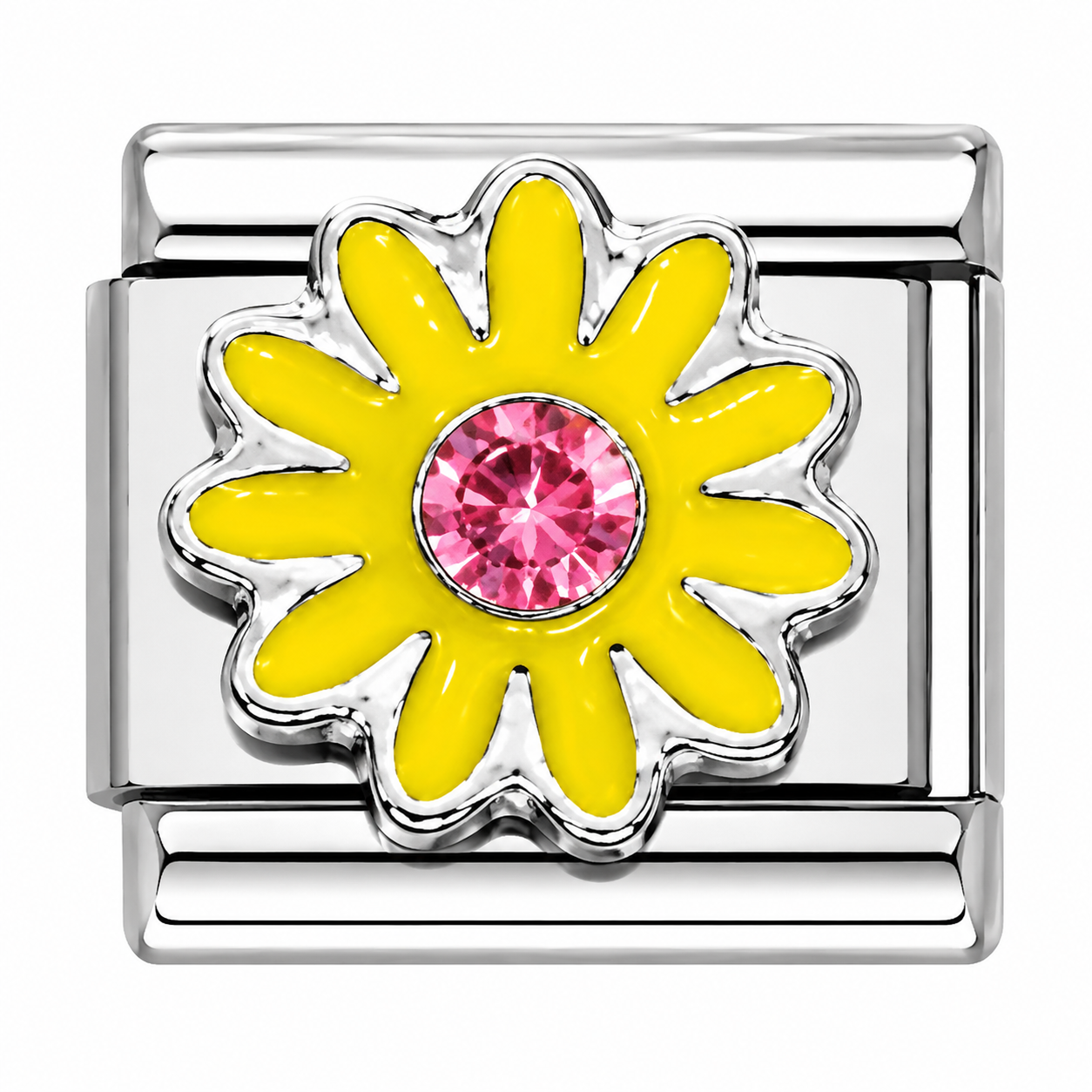 Yellow Flower with Pink Rhinestone Center Italian Charm