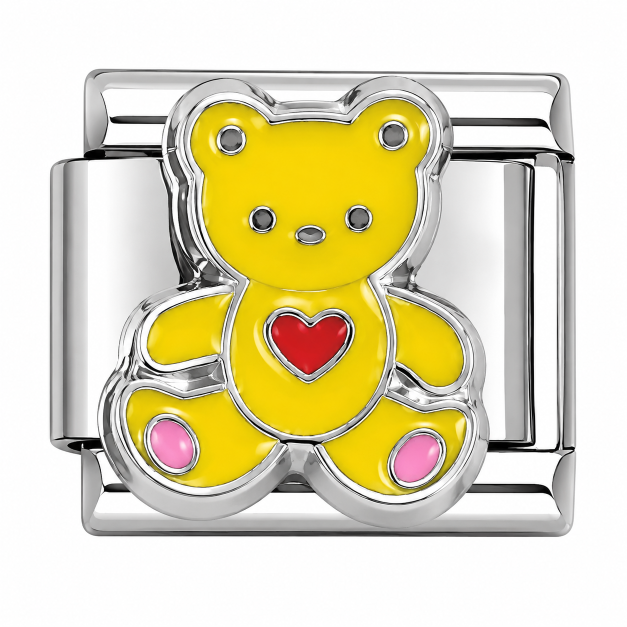Yellow Teddy Bear with Heart Silver Italian Charm
