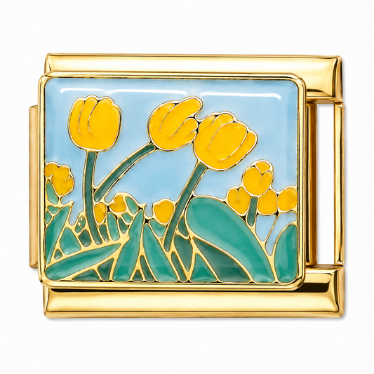 Yellow Tulip Field Gold Italian Charm