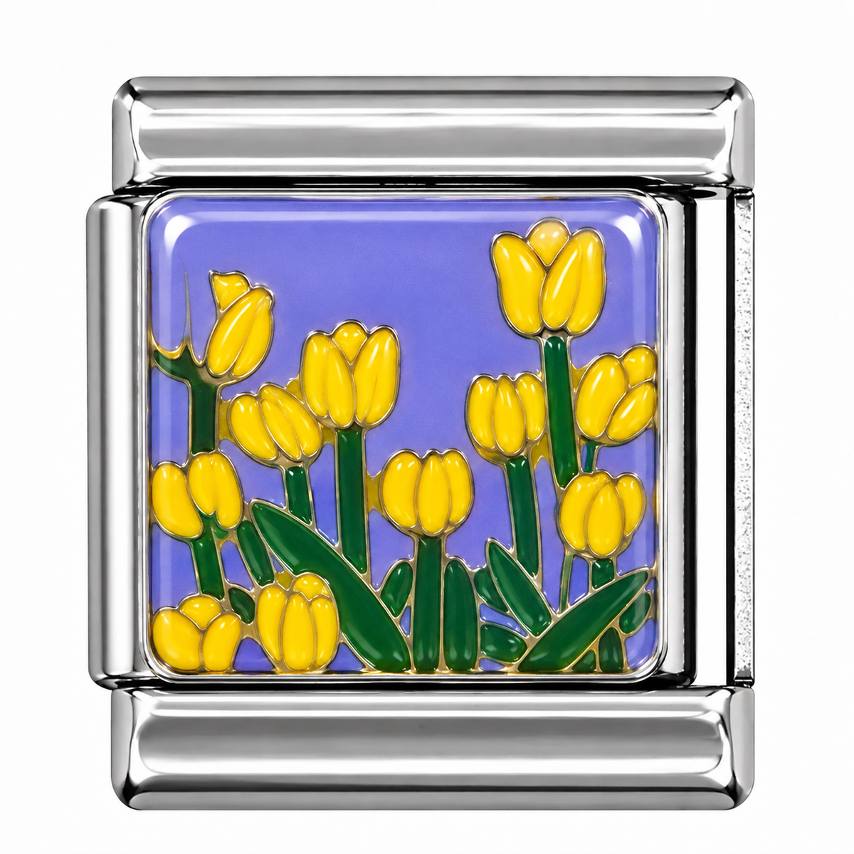 Yellow Tulip Garden Silver Italian Charm