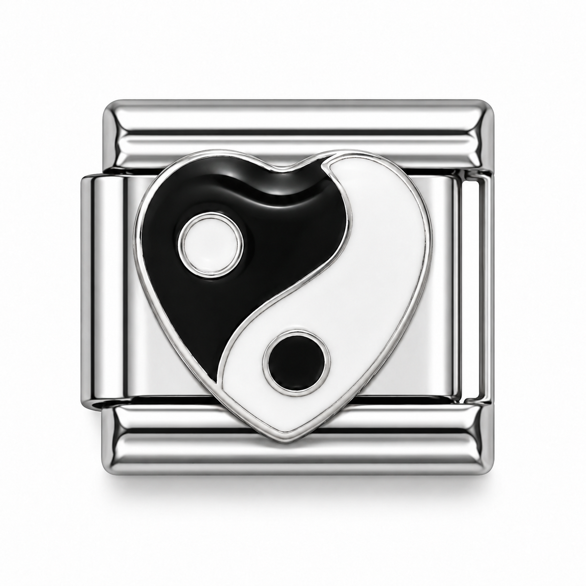 Yin Yang Heart Silver Italian Charm