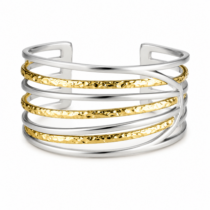 Two Tone Multi Strand Hammered Cuff Bracelet