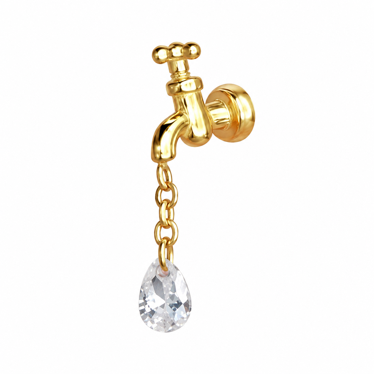 Gold-Tone Faucet Drop Earring with Teardrop Crystal