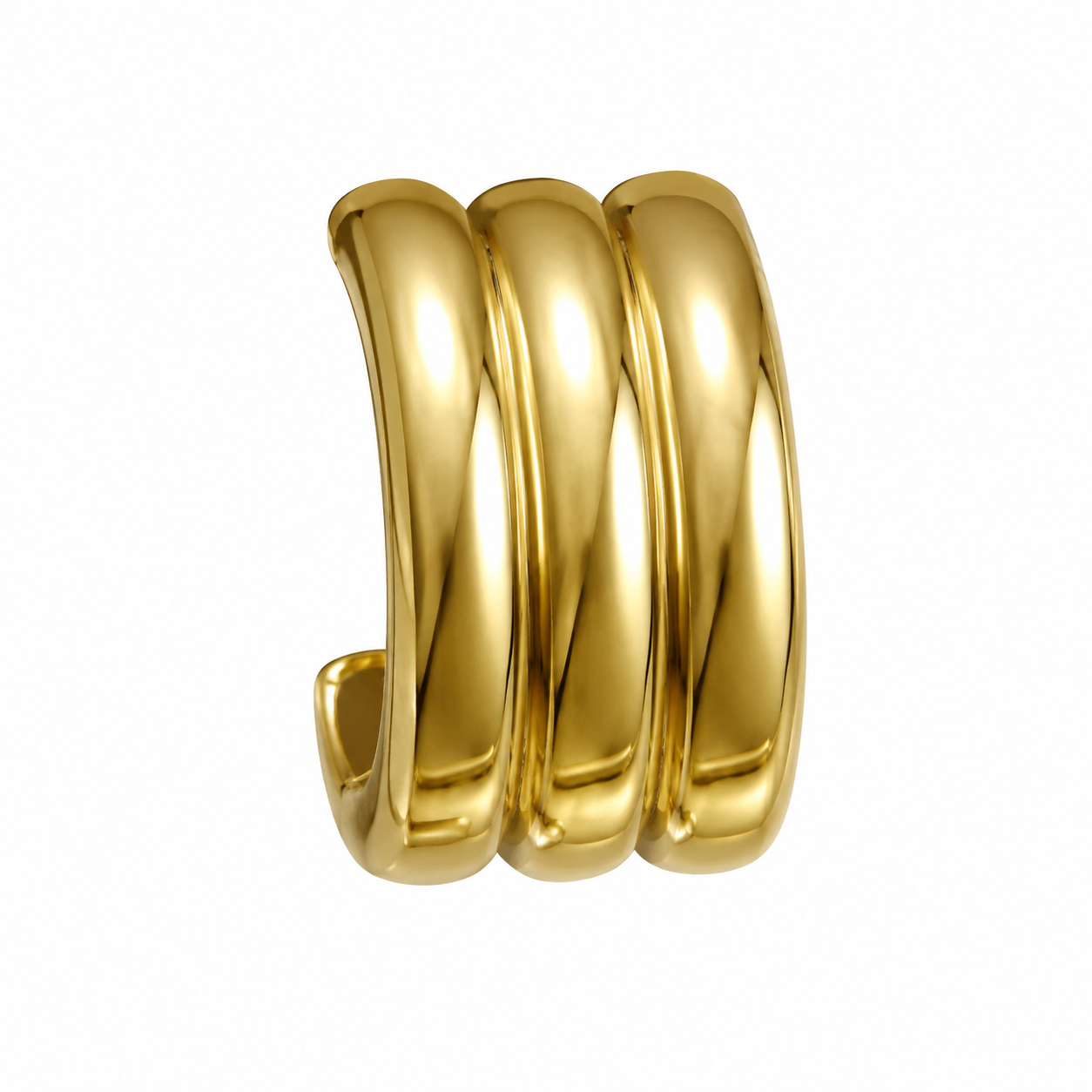 Triple Row Gold Tone Statement Earring