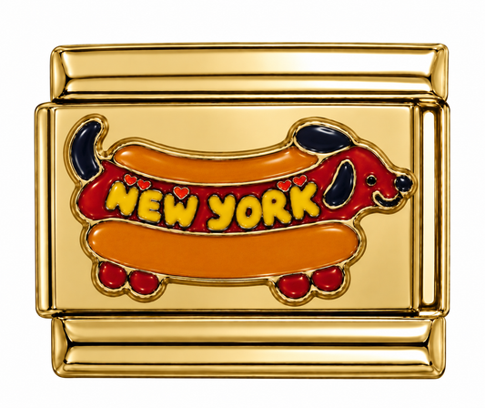 New York Hot Dog Dachshund Gold Italian Charm