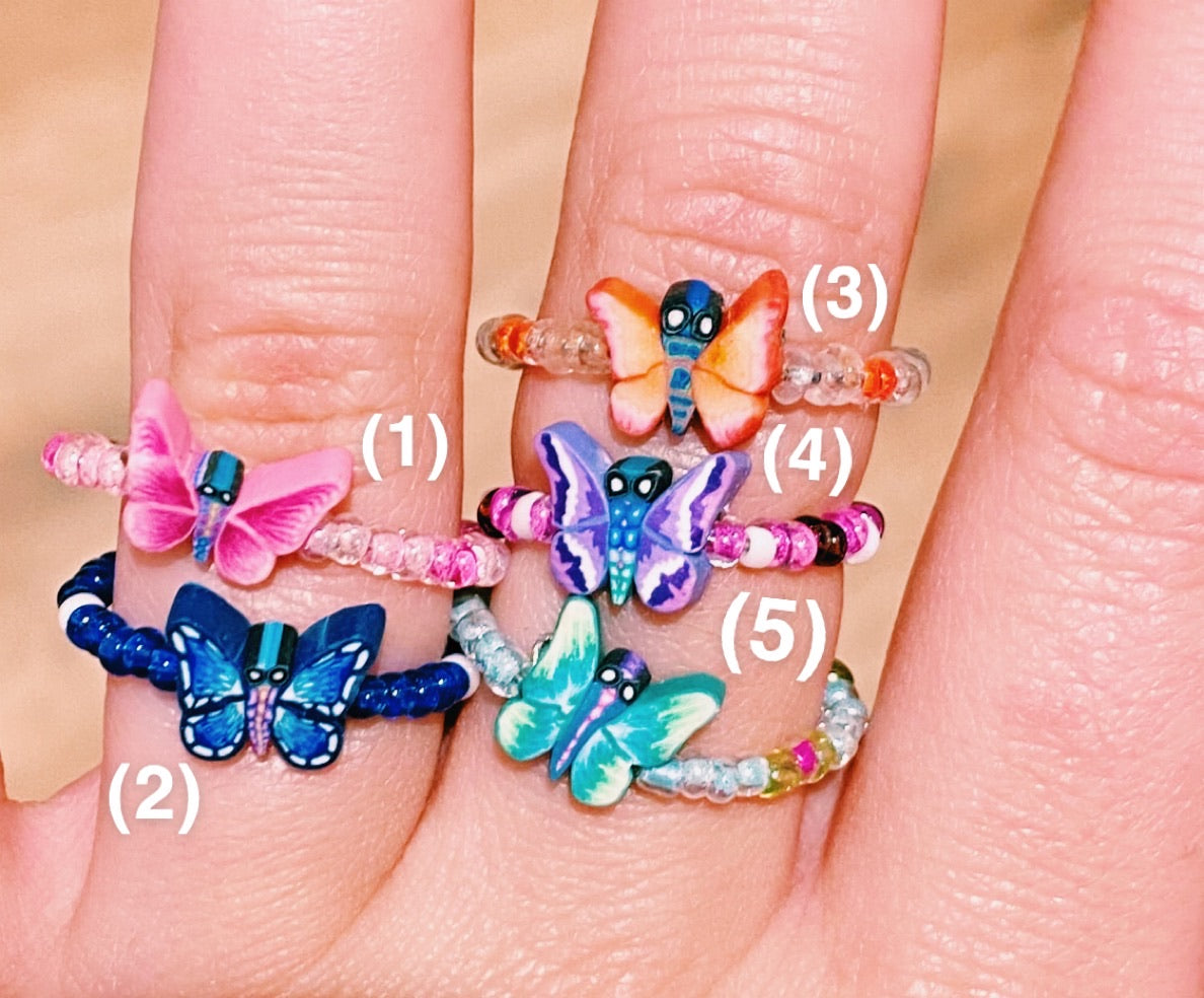 Butterfly Beaded Clay Rings