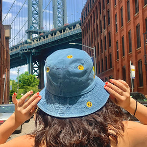 Denim Happy Face Bucket Hat