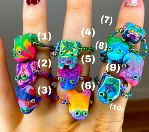 Frog Beaded Clay Rings
