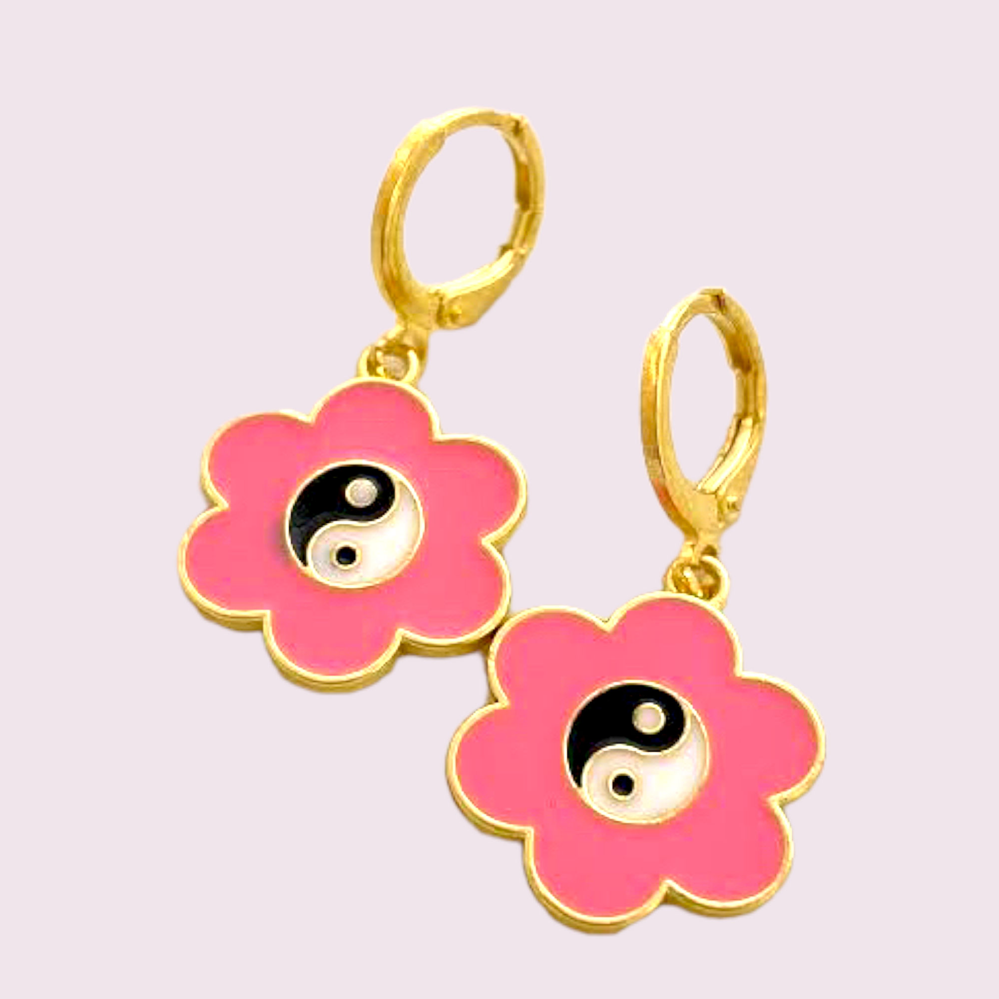 Yin and Yang Flower Huggies Earrings