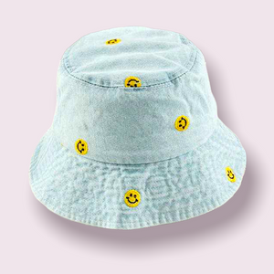 Denim Happy Face Bucket Hat