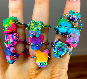 Frog Beaded Clay Rings