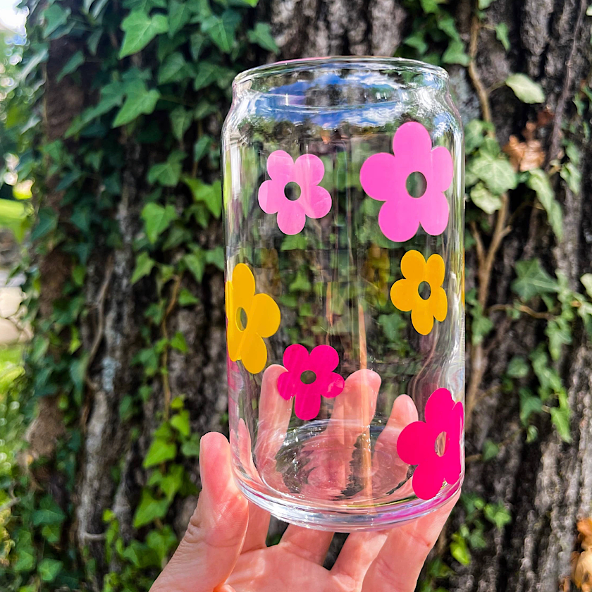 Yellow & Pink Daisy Ice Coffee Cup
