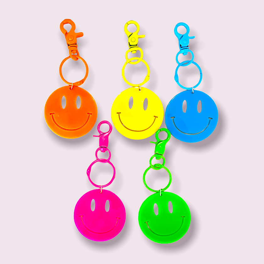 Neon Happy Face Keychains