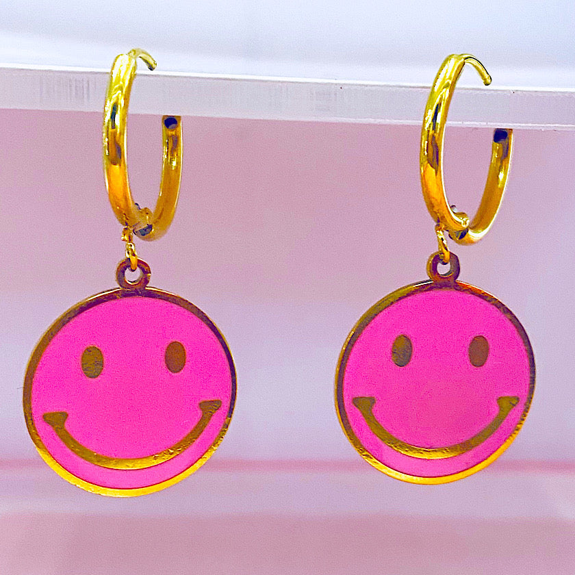 Soho Happy Face Huggie Earrings