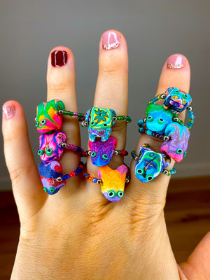 Frog Beaded Clay Rings