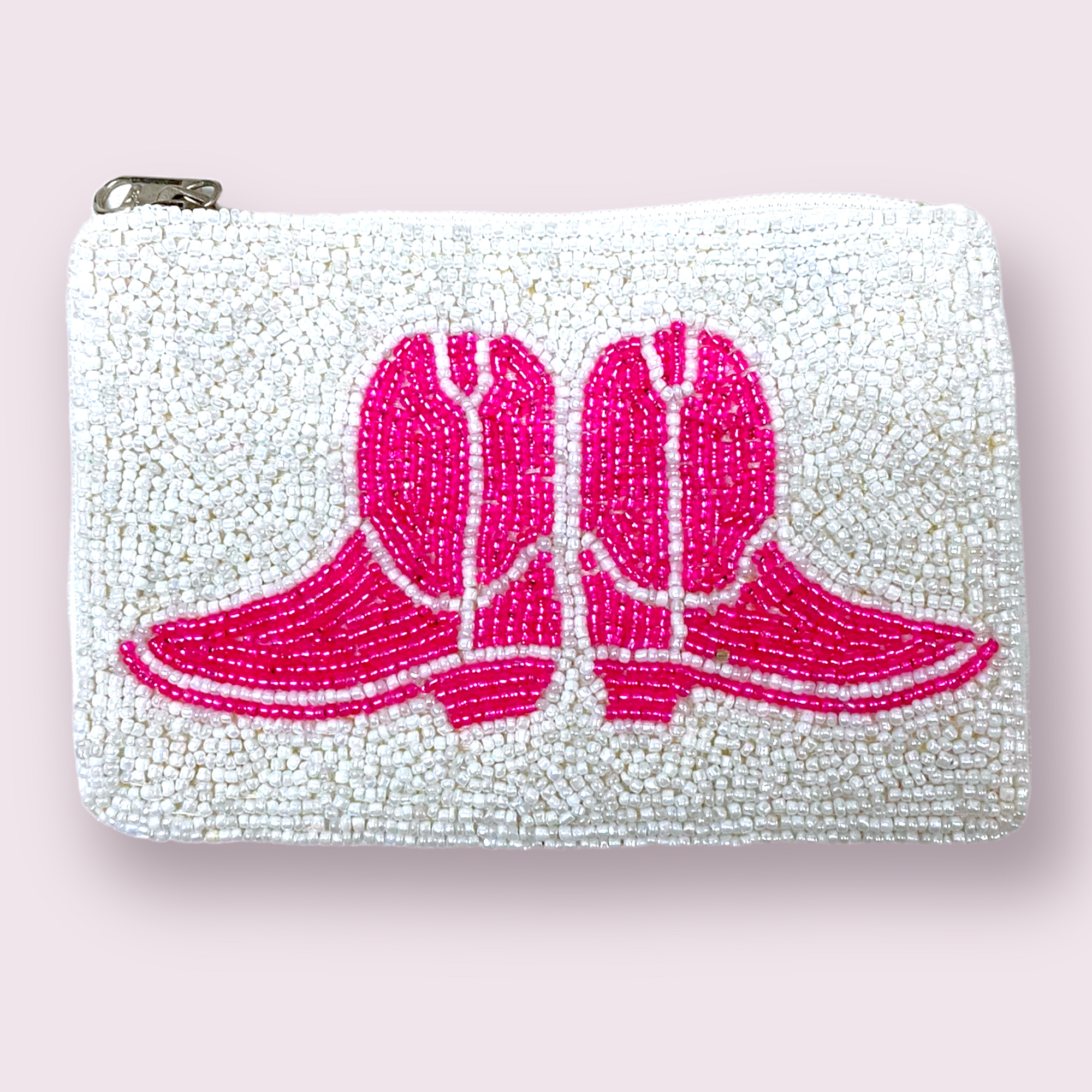 Hot Pink Cowgirl Boots Seed Bead Coin Purse
