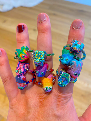 Frog Beaded Clay Rings